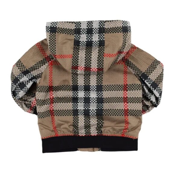$650 BURBERRY Troy Kids Icon Check Zipped Hooded Nylon Jacket, Size 12M - Picture 5 of 14